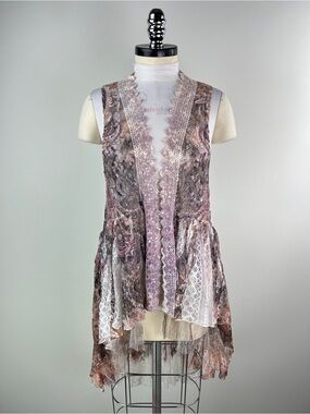 💚 3547. Lace Sleeveless Draped Vest in Mauve & Taupe